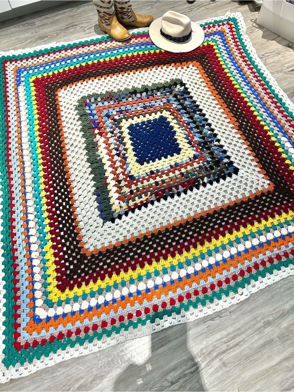 Artisan Crochet Square Throw BED/cover up w hippy cottagecore prairie YTK VIBE